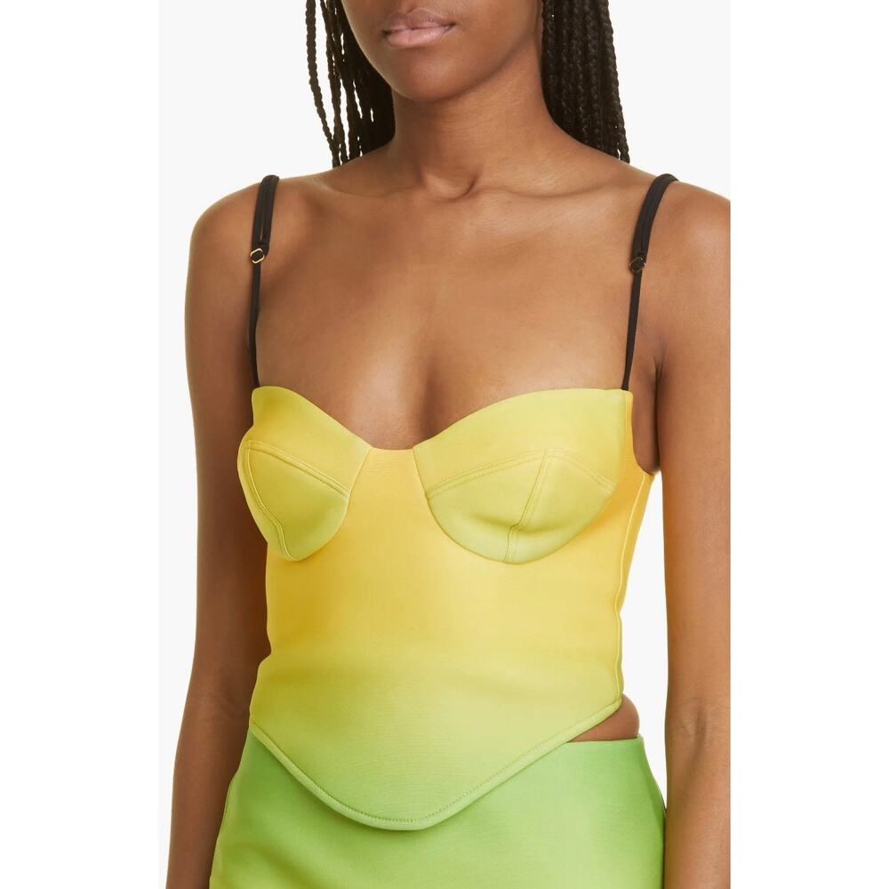 SAMMY B Corset Detail Top Womens Small Yellow Green Ombre Evening Cocktail NEW